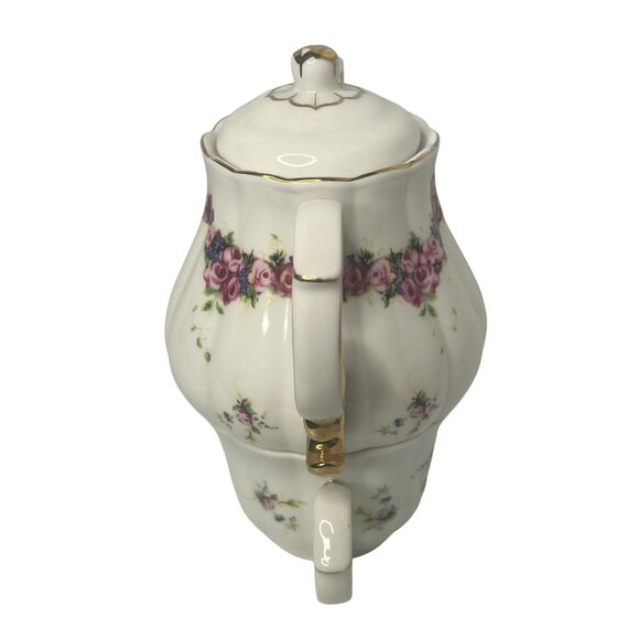 Vintage Floral Porcelain Stacking Teapot and Teacup Set with Gold Accents - Picture 8 of 11